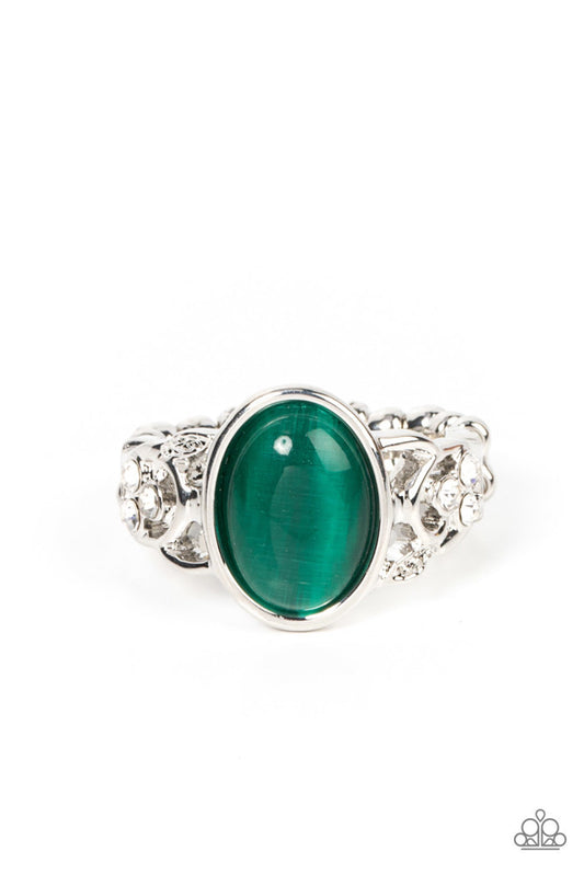 Crystals and Cats Eye Ring - Green