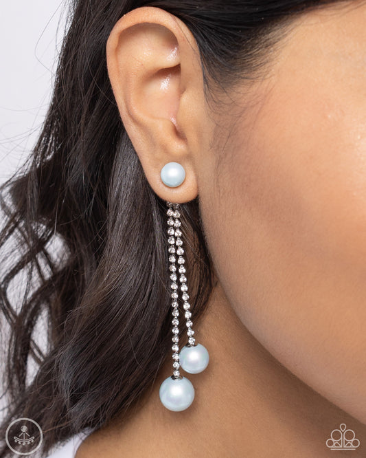 Give Us A PEARL! Blue post earrings, alternate view