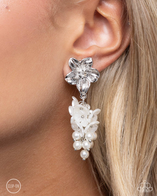 Bouquet Bling White clip-on earrings, alternate view