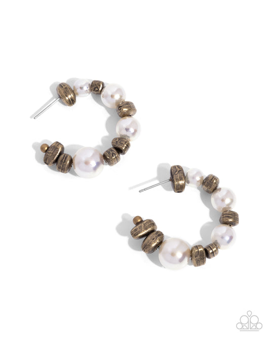 Playful Pearls Brass hoop earrings