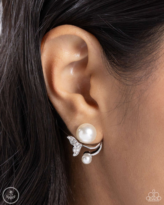Modular Mermaid White post earrings, alternate view