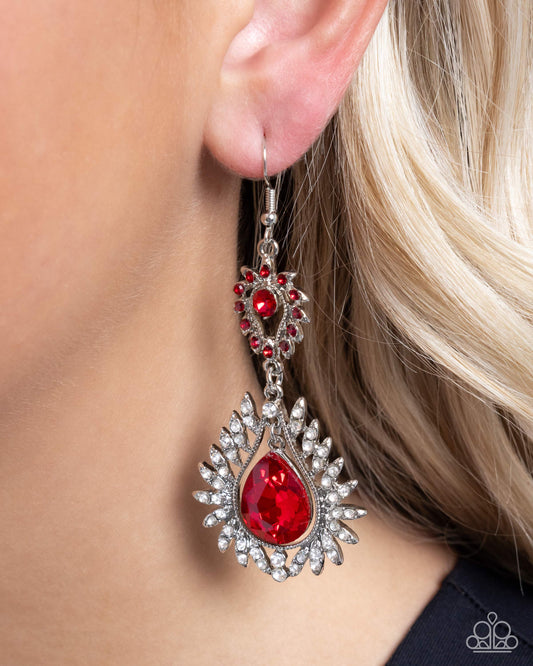 Teardrop Traveler Red dangle earrings, alternate view