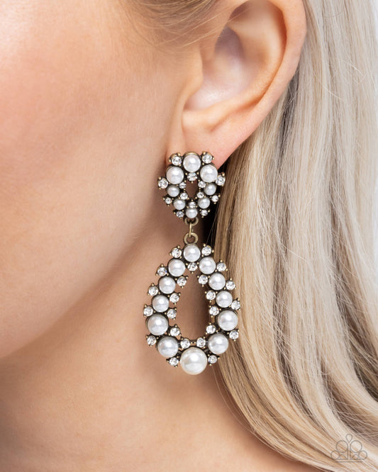 Dapper Debut Brass post earrings, alternate view