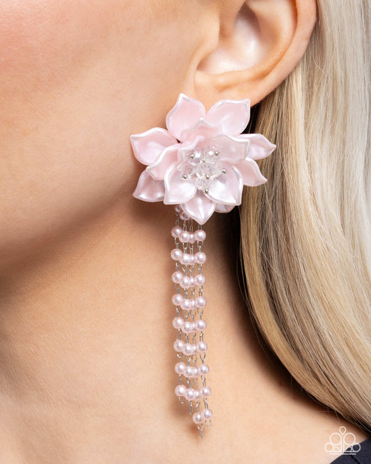 Lotus Length Pink post earrings, alternate view