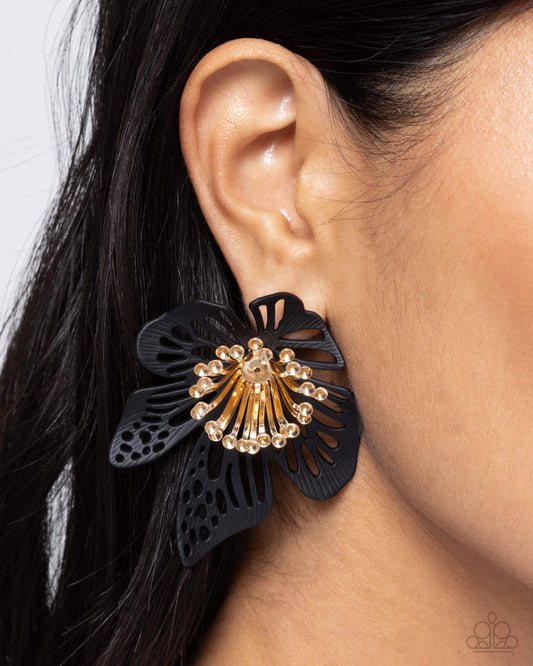 Wonderland Wallflower Black post earrings, alternate view