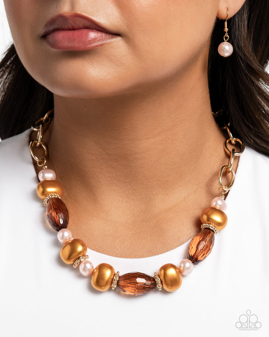 Pearly Patron Brown statement necklace, alternate view
