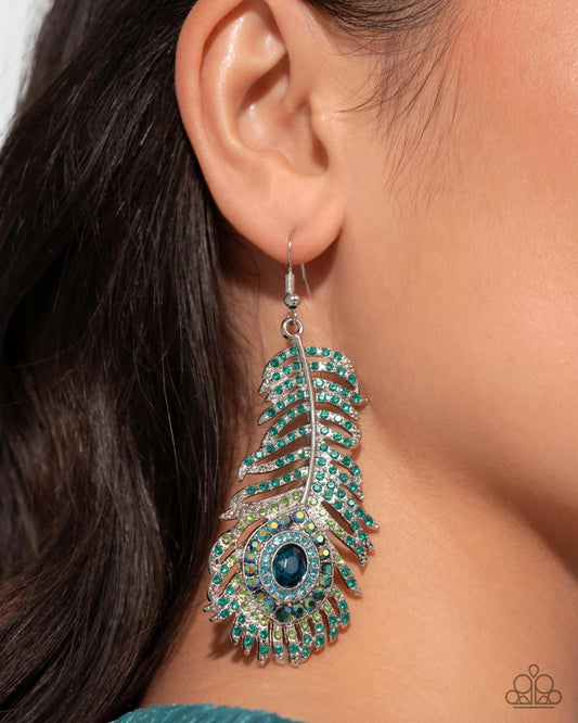 Prized Peacock Green dangle earrings, alternate view