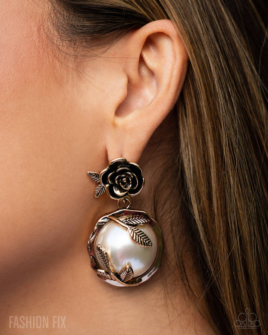 Tasteful Tea Party Gold post earrings, alternate view