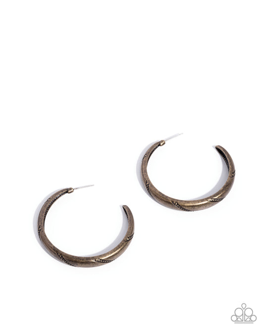 Embossed Elegance Brass hoop earrings