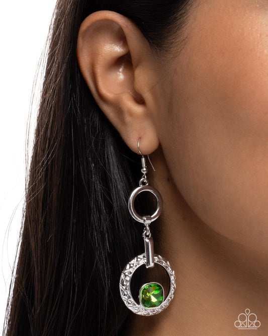 Center Cascade Green hoop earrings, alternate view