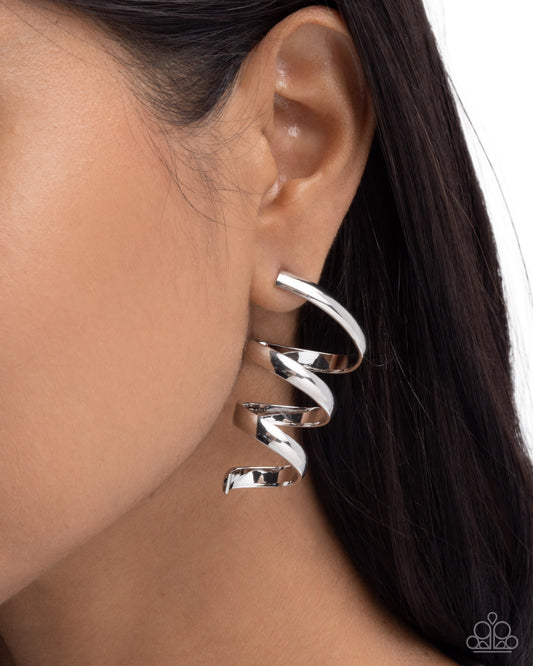 Tornado Warning - Silver | Silver-Tone Spiral Earrings - photo 2