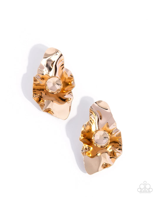 Crinkled Catwalk Gold post earrings