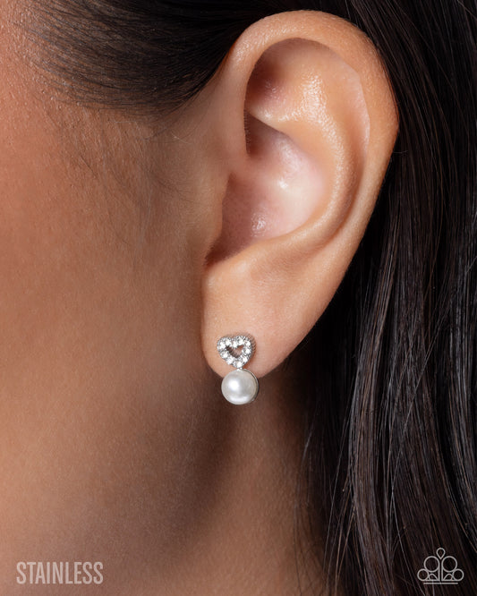 Romantic Interlude White post earrings, alternate view