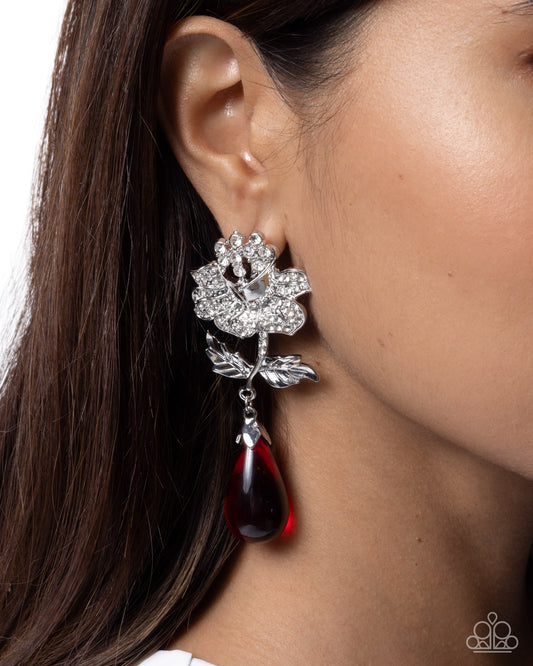 Flourishing Fringe Red post earrings, alternate view