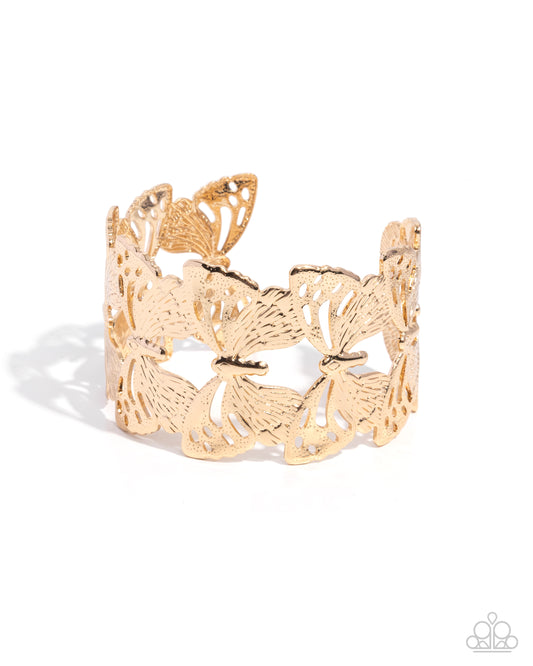 Ready to Fly - Gold | Gold-Tone Butterfly Cuff Bracelet - photo 1