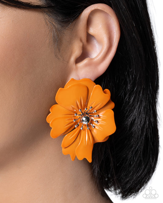 Flourishing Fantasy - Orange | Orange Flower Stud Earrings - photo 2