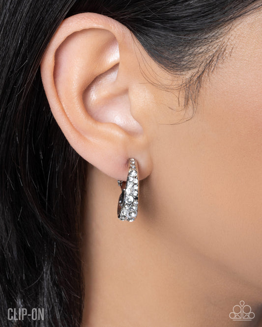 Flashy Fate - White | White Rhinestone Clip-On Earrings - photo 2