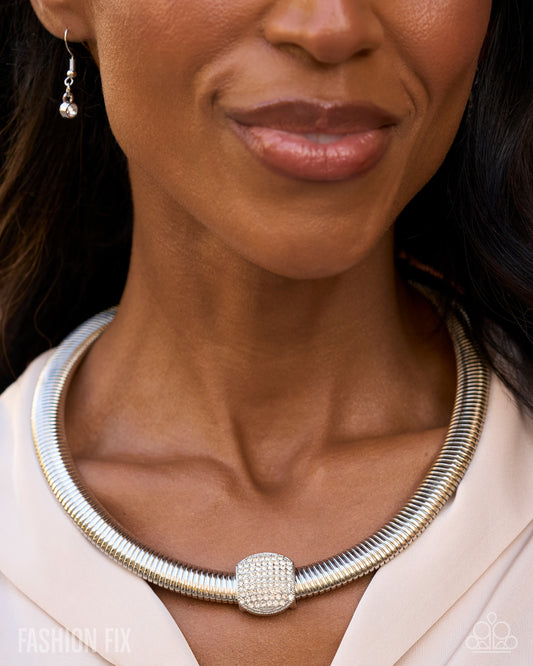 Downtown Demand - White Rhinestone Statement Necklace - product photo 2