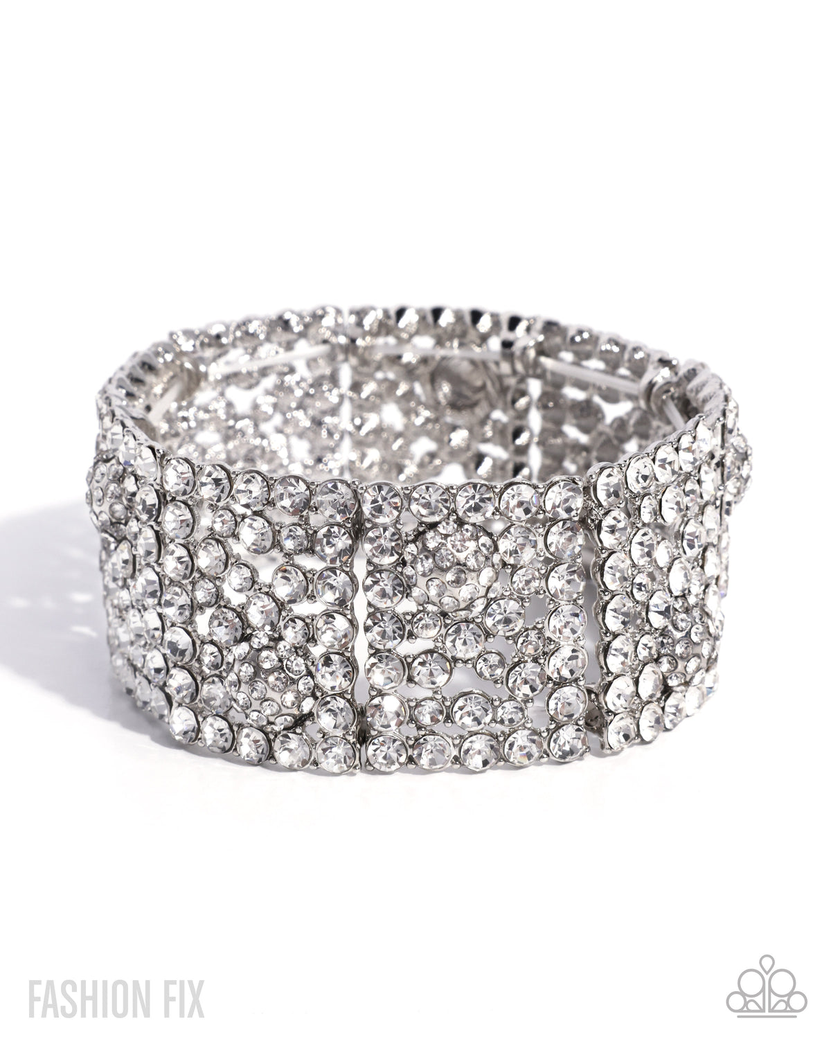 Downtown Drive - White Rhinestone Stretch Bracelet - product photo 1