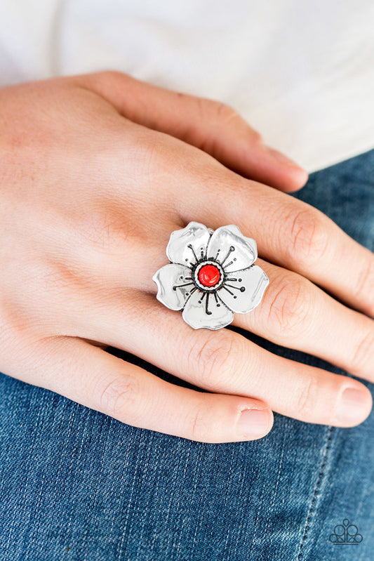 Boho Blossom Red statement ring, alternate view