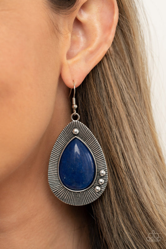 Western Fantasy Blue dangle earrings, alternate view