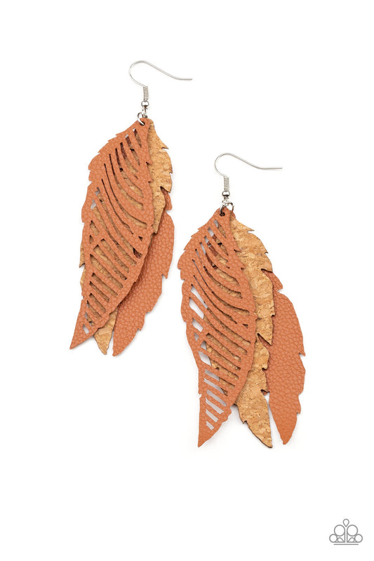 WINGING Off The Hook Brown dangle earrings