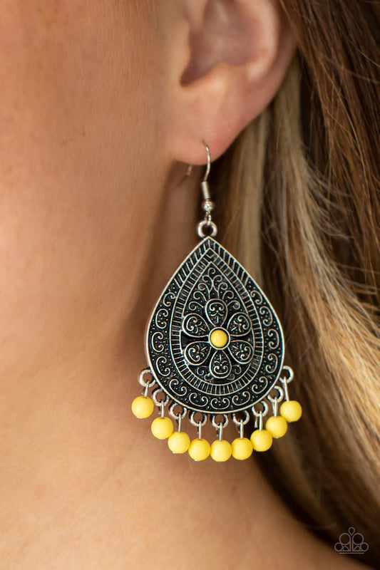 Blossoming Teardrops Yellow dangle earrings, alternate view