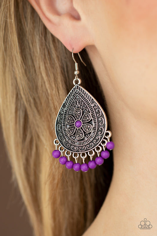 Blossoming Teardrops Purple dangle earrings, alternate view