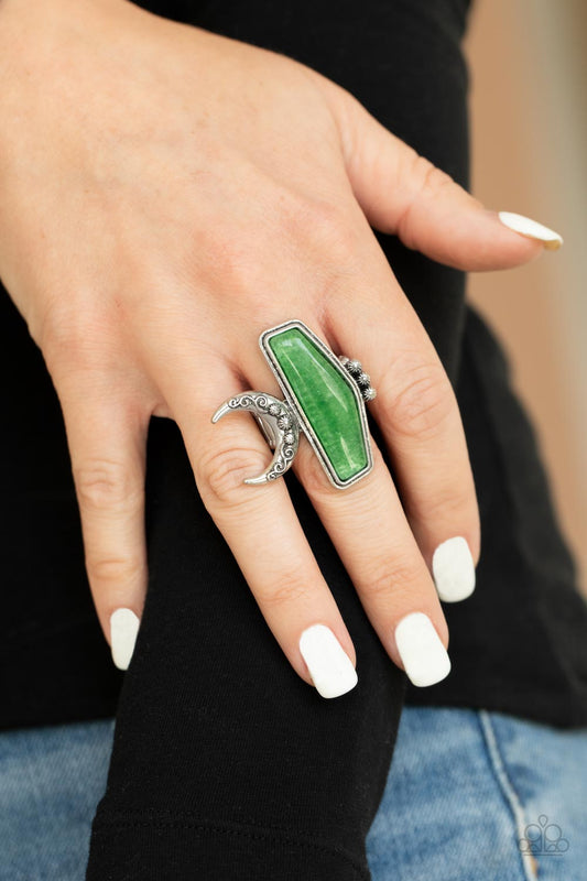 Cosmic Karma Green statement ring, alternate view