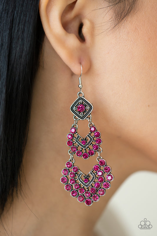 All For The GLAM Pink dangle earrings, alternate view