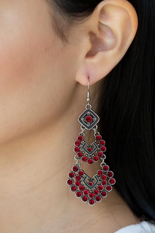 All For The GLAM Red dangle earrings, alternate view