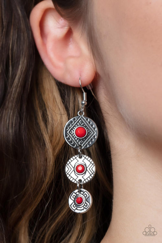 Totem Temptress Red dangle earrings, alternate view
