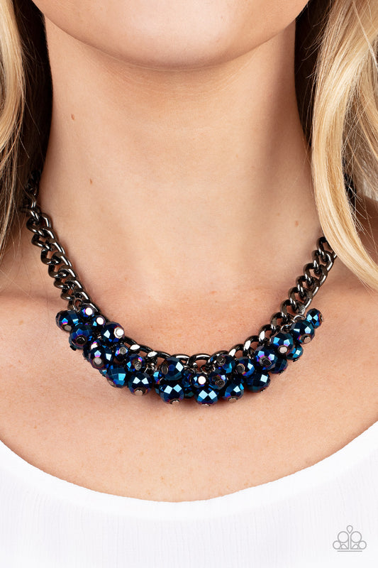 Galactic Knockout Blue statement necklace, alternate view