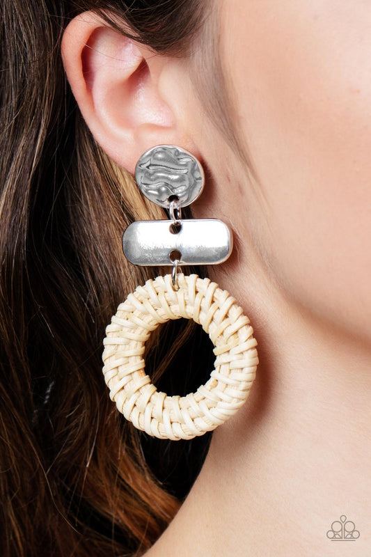 Woven Whimsicality White hoop earrings, alternate view