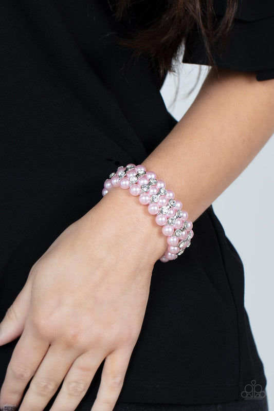 Eiffel Tower Elegance Pink stretch bracelet, alternate view