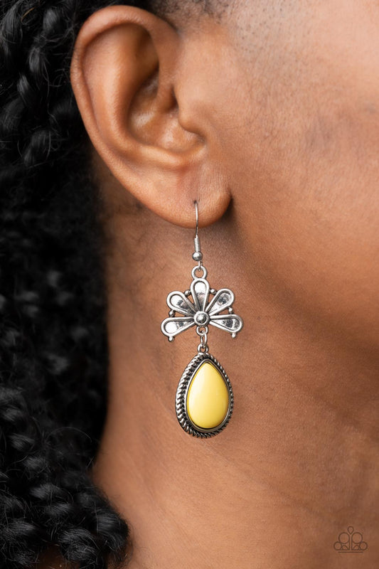 Brightly Blooming Yellow dangle earrings, alternate view