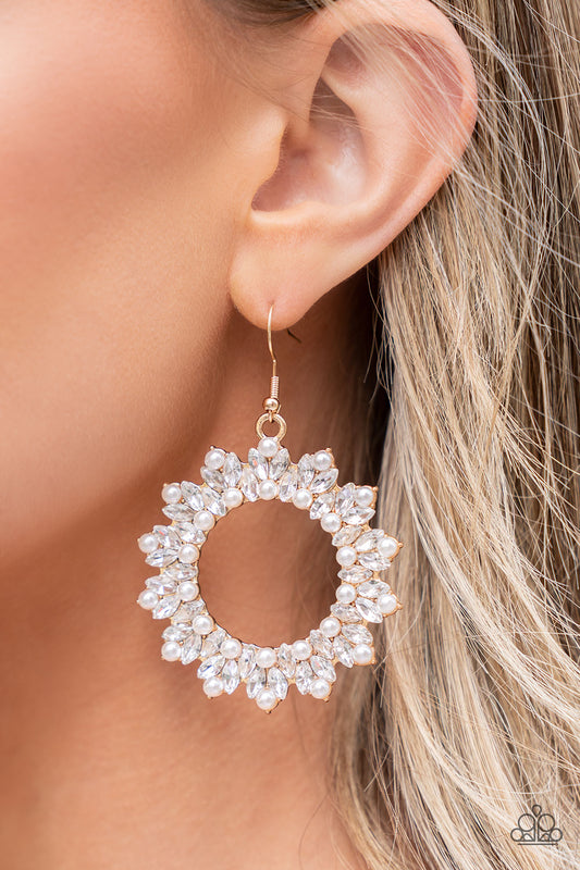 Combustible Couture Gold dangle earrings, alternate view