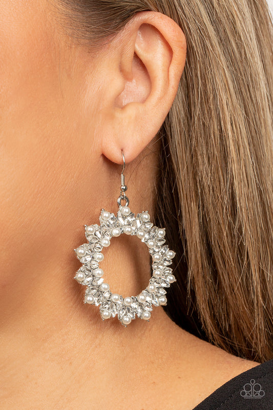 Combustible Couture White dangle earrings, alternate view
