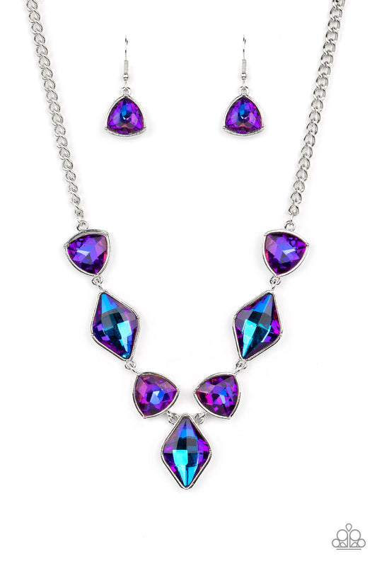 Glittering Geometrics Purple statement necklace