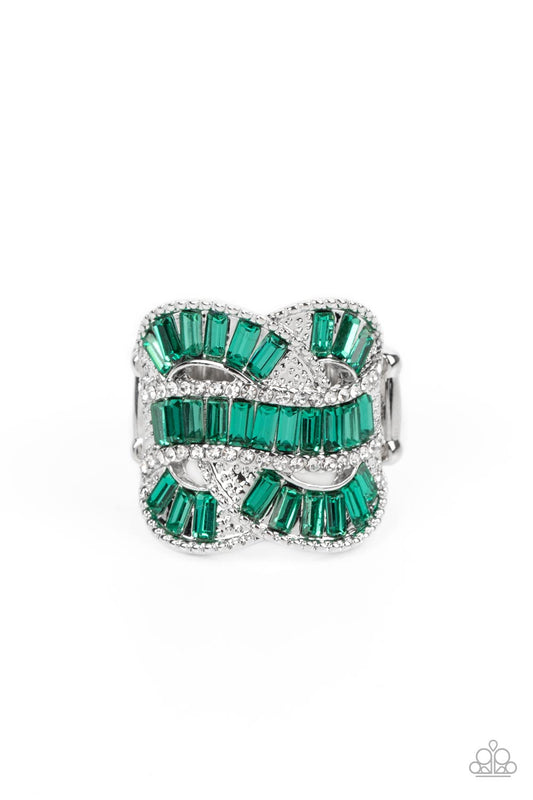 Six-Figure Flex Green statement ring