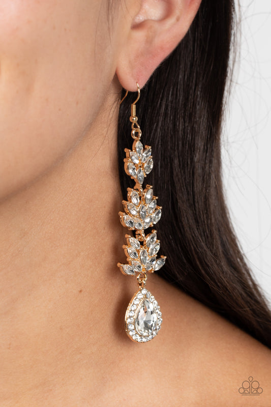 Water Lily Whimsy Gold dangle earrings, alternate view
