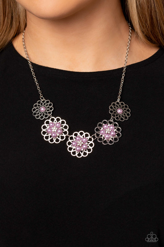 Mandala Mosaic Purple statement necklace, alternate view