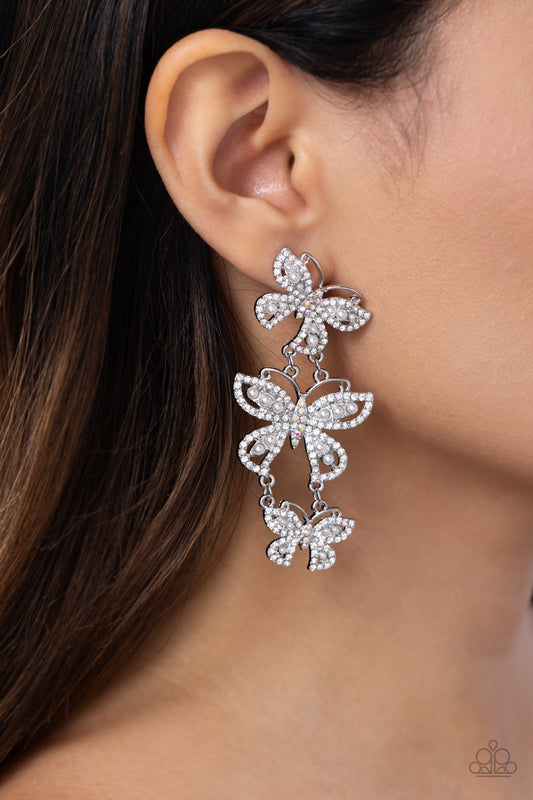 Fluttering Finale White post earrings, alternate view