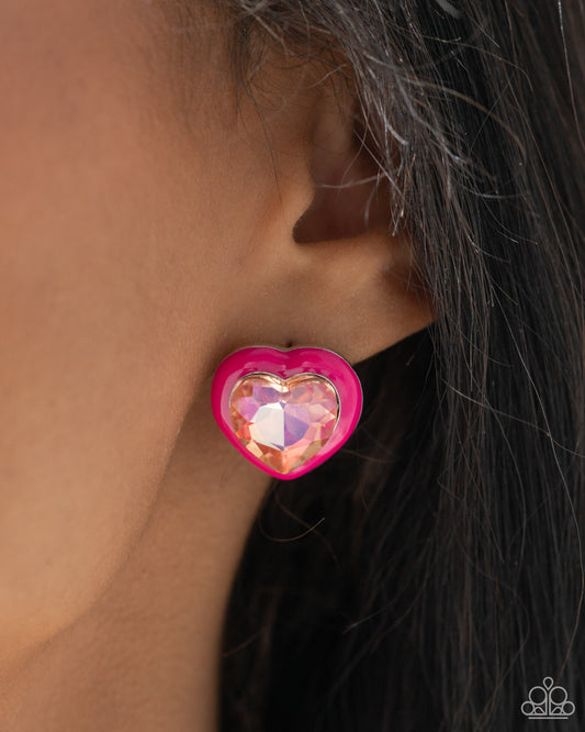 Heartfelt Haute Pink post earrings, alternate view