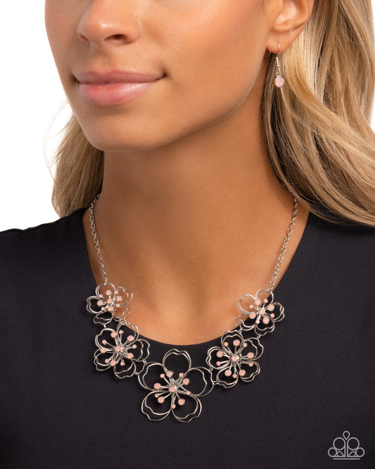 Wiry Wallflowers Pink statement necklace, alternate view