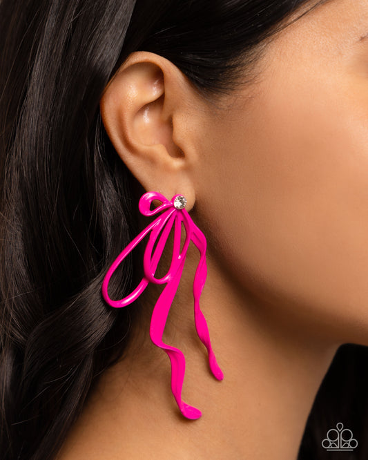 Trendy Tapestry Pink post earrings, alternate view