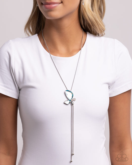 Focused Flutter Blue pendant necklace, alternate view