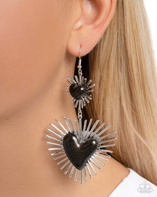Sunburst Sweethearts Black dangle earrings, alternate view