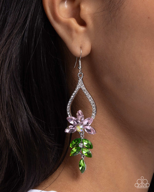 Floral Fuss Pink dangle earrings, alternate view