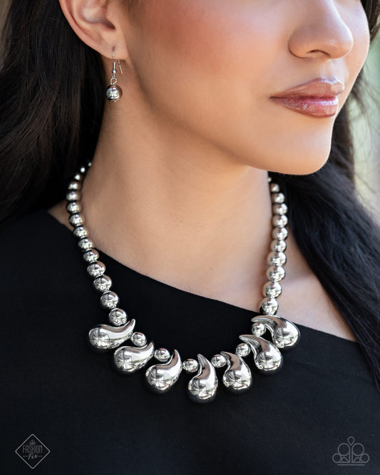 Raindrop Rebel Silver statement necklace, alternate view